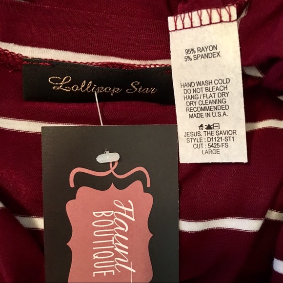 Burgundy (Oxblood) White Striped Long Sleeve Dress - Picture 6 of 8